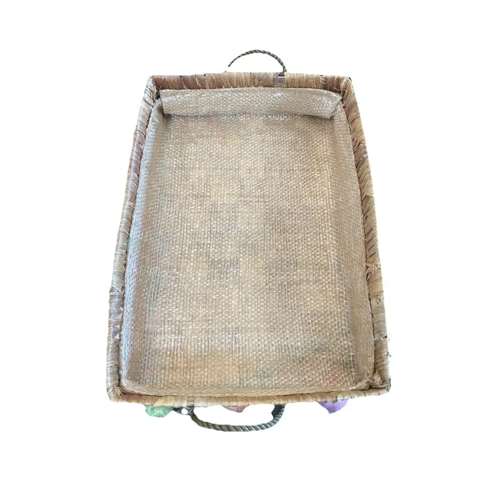 Vintage Rattan Straw Serving Basket Casserole Carrier Raffia Fruit Design